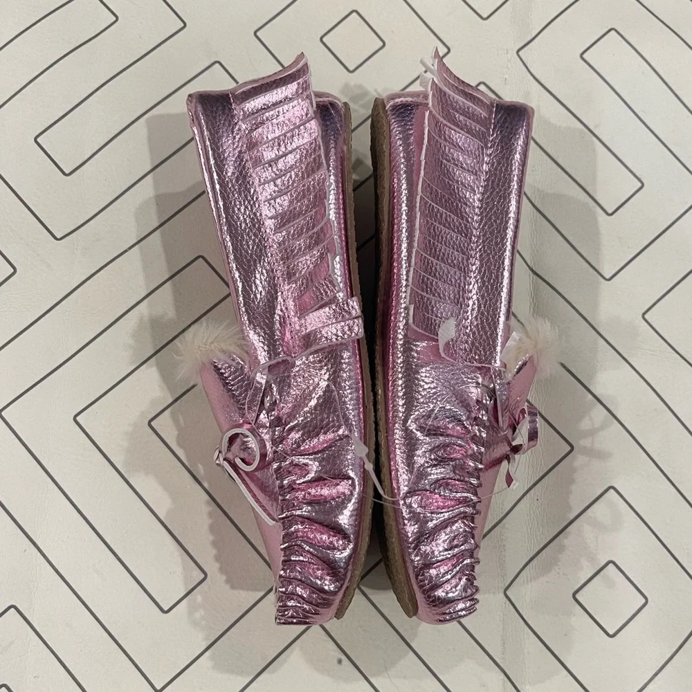 NWT Crewcuts Metallic Pink Moccasin Slippers
